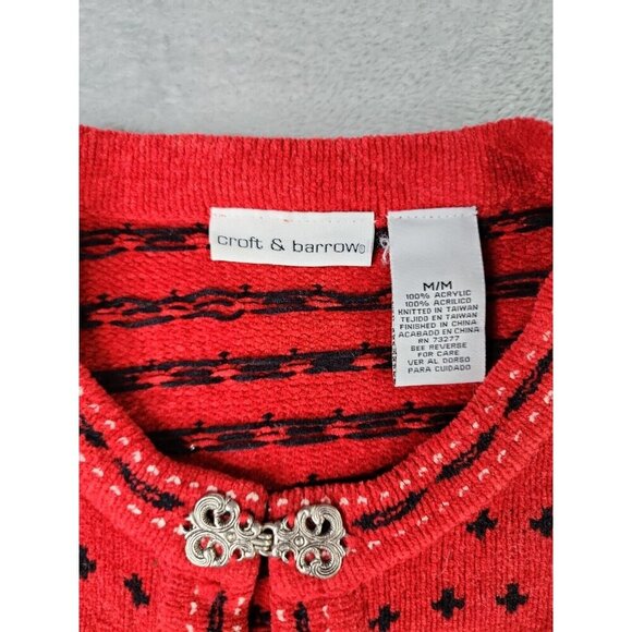 Croft & Barrow Womens Cardigan Sweater M Red Nordic Fair Isle Granny Metal Clasp - Picture 3 of 11